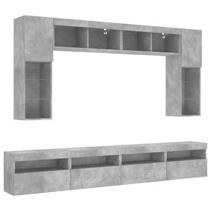 vidaXL TV-Schrank 8-tlg. TV-Wohnwand mit LED-Leuchten Betongrau (1-St)