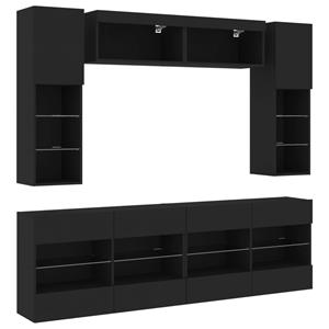 vidaXL TV-Schrank 6-tlg. TV-Wohnwand mit LED-Leuchten Schwarz (1-St)