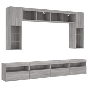 vidaXL TV-Schrank 8-tlg. TV-Wohnwand mit LED-Leuchten Grau Sonoma (1-St)