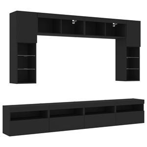 vidaXL TV-Schrank 8-tlg. TV-Wohnwand mit LED-Leuchten Schwarz (1-St)