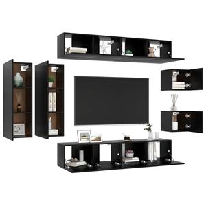 vidaXL TV-Schrank 8-tlg TV-Schrank-Set Schwarz Holzwerkstoff