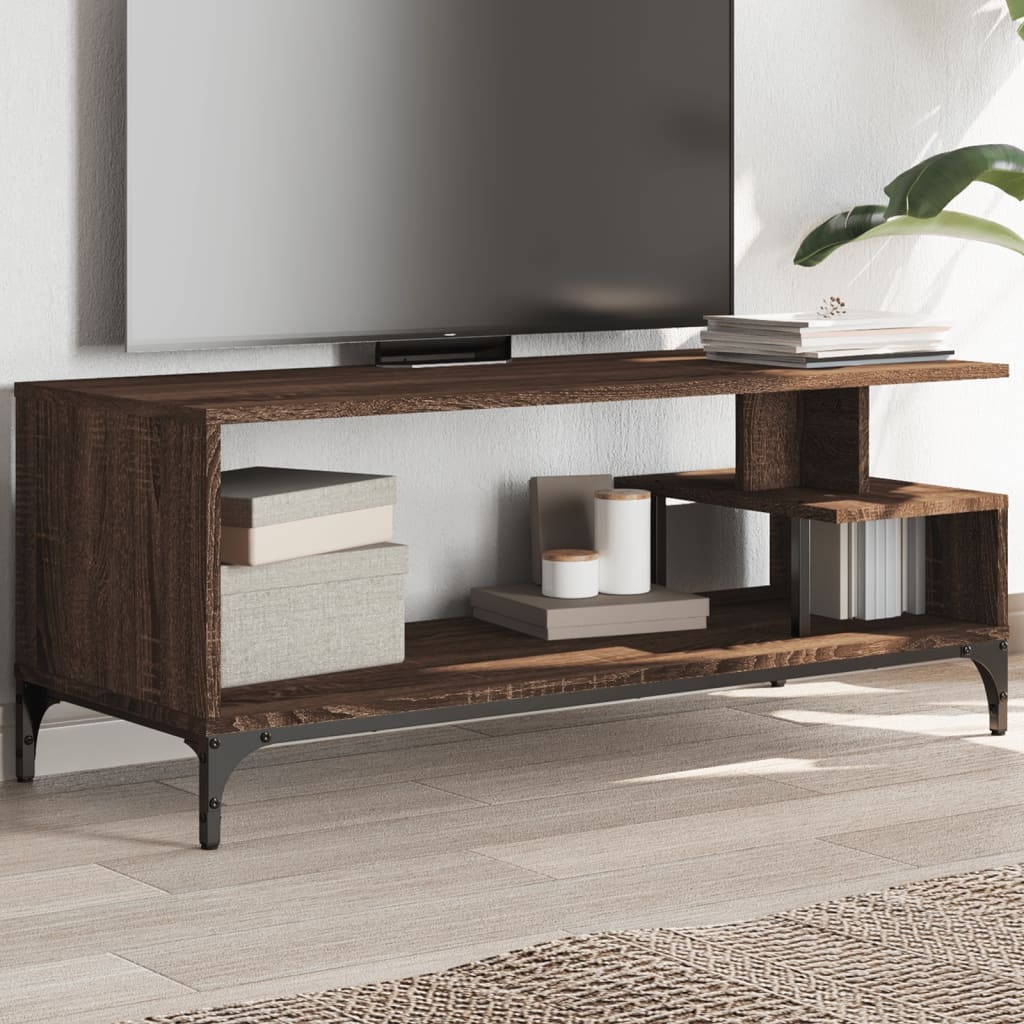 VidaXL Tv-meubel 102x40x41 cm hout en gepoedercoat staal bruineiken
