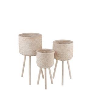 J-Line Bloempot bamboe - jute - naturel - Ø 37 cm - 3 stuks