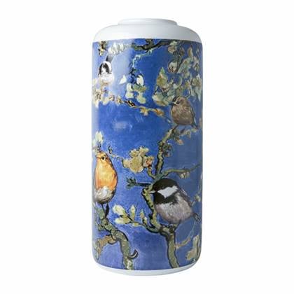 Heinen Delfts Blauw | Cilindervaas Vogels van Gogh | H 31 cm.