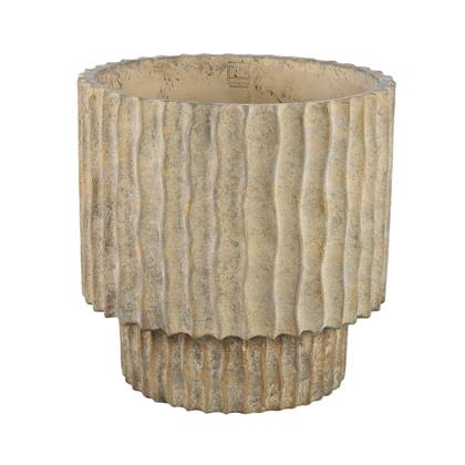 PTMD Mitty Brown cement pot wavy ribs round low XXL