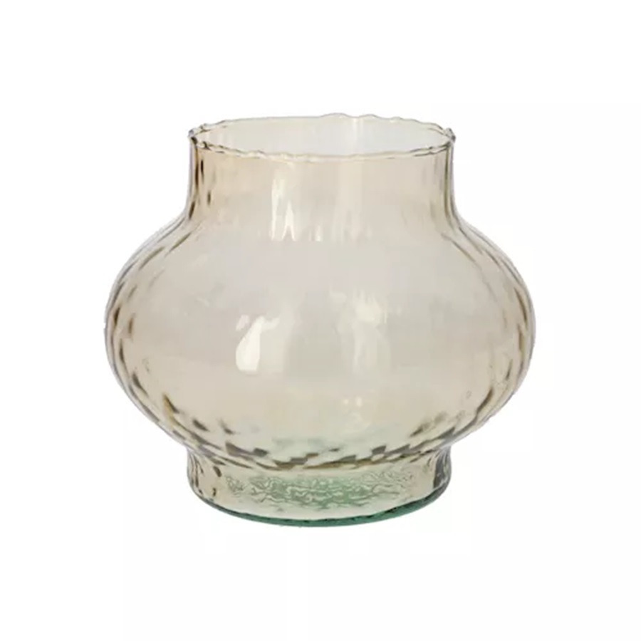 Merkloos Bloemenvaas Holly - beige transparant glas - D19 x H16 cm - decoratieve vaas - bloemen/takken -