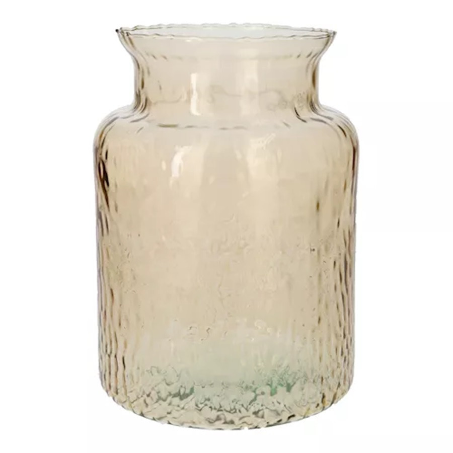 Merkloos Bloemenvaas Base - beige transparant glas - D19 x H25 cm - decoratieve vaas - bloemen/takken -