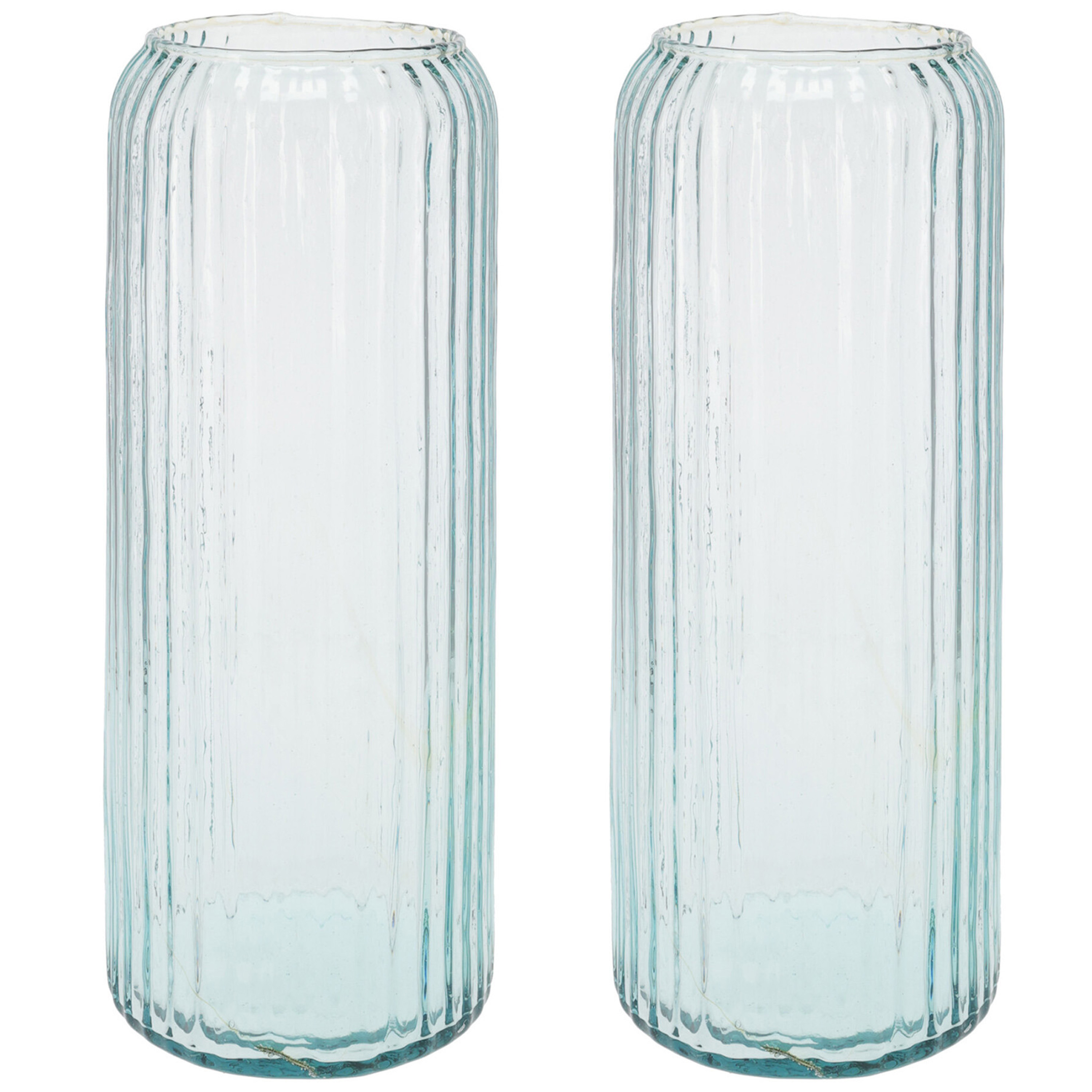 Excellent Houseware 2x Stuks Cilindervazen - glas - blauw - 15 x cm -