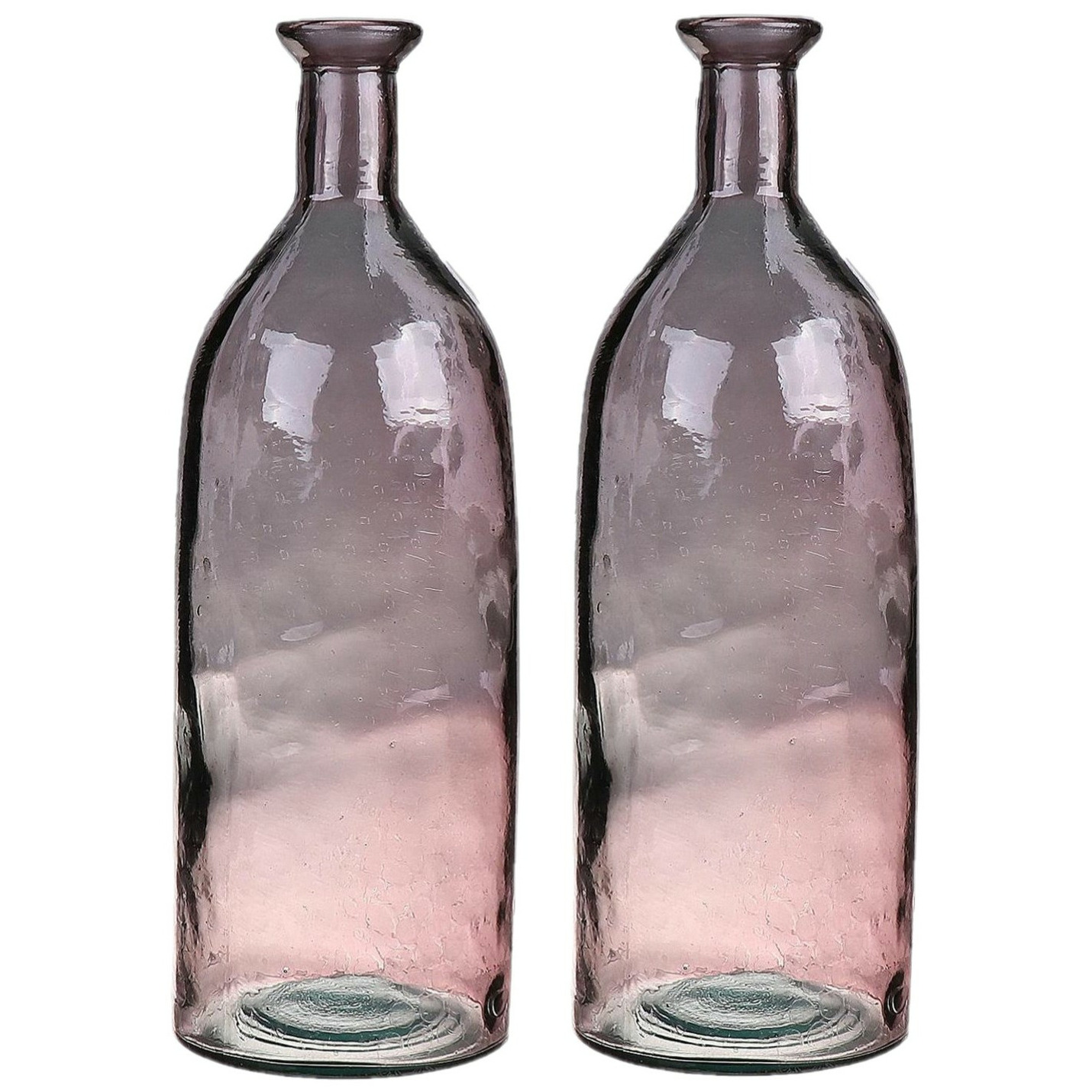Bellatio Design Bloemenvaas - 2x - oud roze - transparant gerecycled glas - D12 x H35 cm -