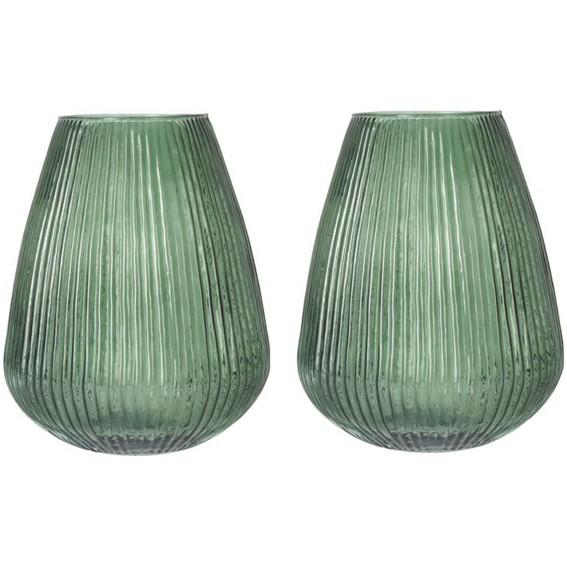 Excellent Houseware Set van 2x  glazen vaas / bloemen vazen - groen - 25 x cm -