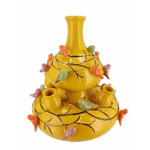 DK Design Bloemenvaas Spring Birds - tulpenvaas - geel - D23 x H25 cm - 2-delig -