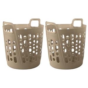 Merkloos Flexibele wasmand - 2x - beige - 45 liter - kunststof - x x cm -