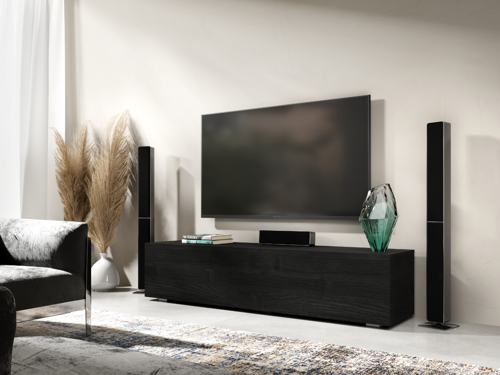 Mobistoxx Tv-meubel KINGSTON 1 klapdeur 140 cm zwart eik