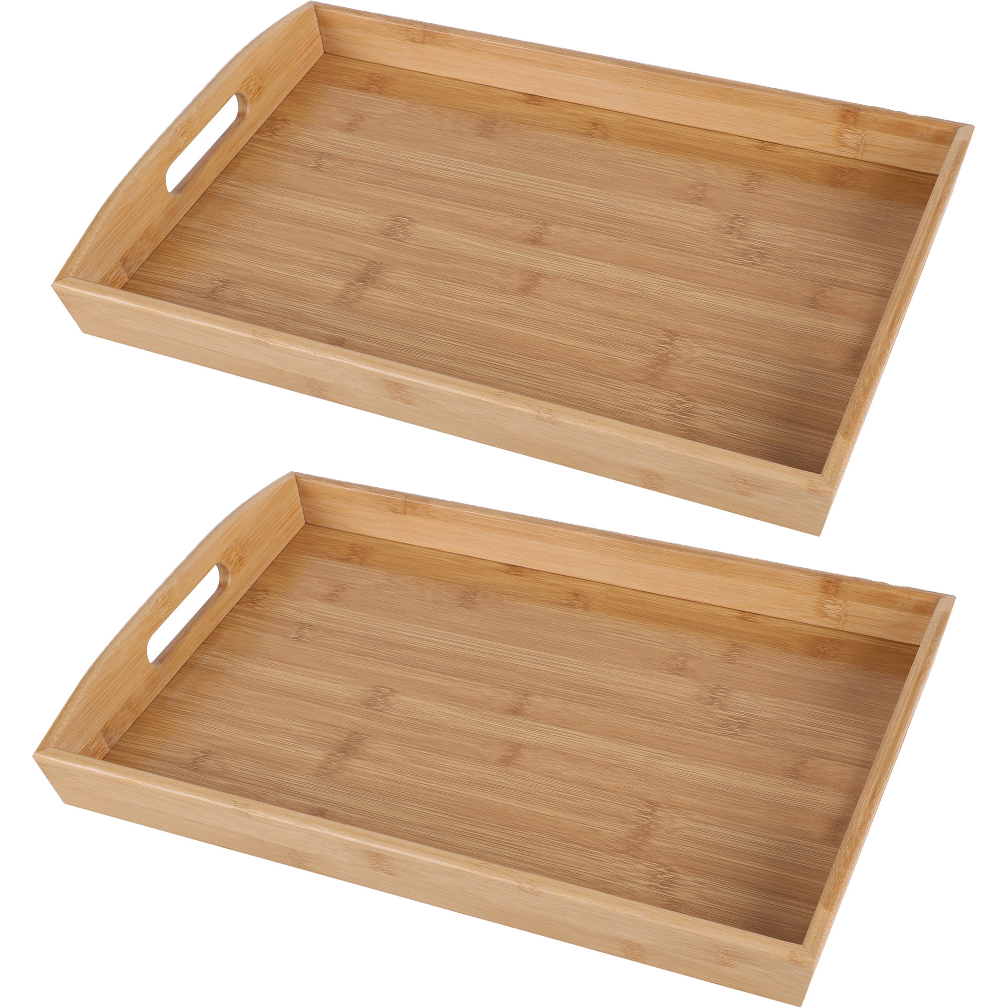 Bambou & Co Dienblad/serveerblad Breakfast - 2x - rechthoek - bamboe hout - x 29 x 4 cm - met handvaten -