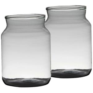 Merkloos Set van 2x stuks bloemenvazen van gerecycled glas 30 x 21 cm -