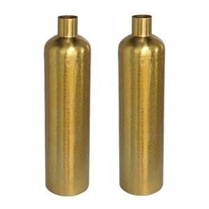 Gerimport 2x stuks bloemenvaas flesvorm van metaal x 10.5 cm kleur metallic goud -