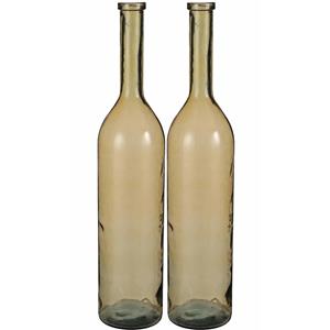 Mica Decorations Set van 2x stuks transparante/okergele grote fles vaas/vazen van eco glas 21 x 100 cm -