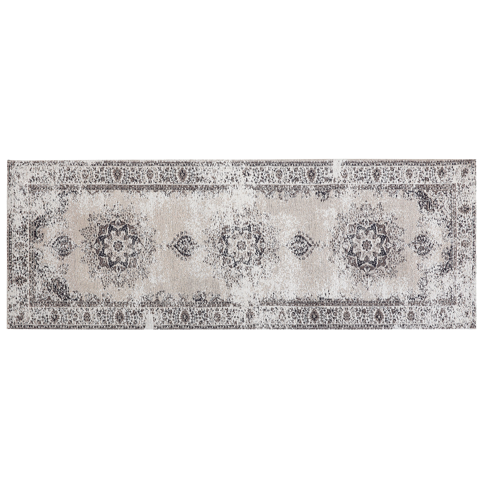 beliani Läufer Teppich Beige Grau Baumwolle 60 x 180 cm Kurzflor Orientalisches Muster Maschinengewebt Rechteckig - Grau