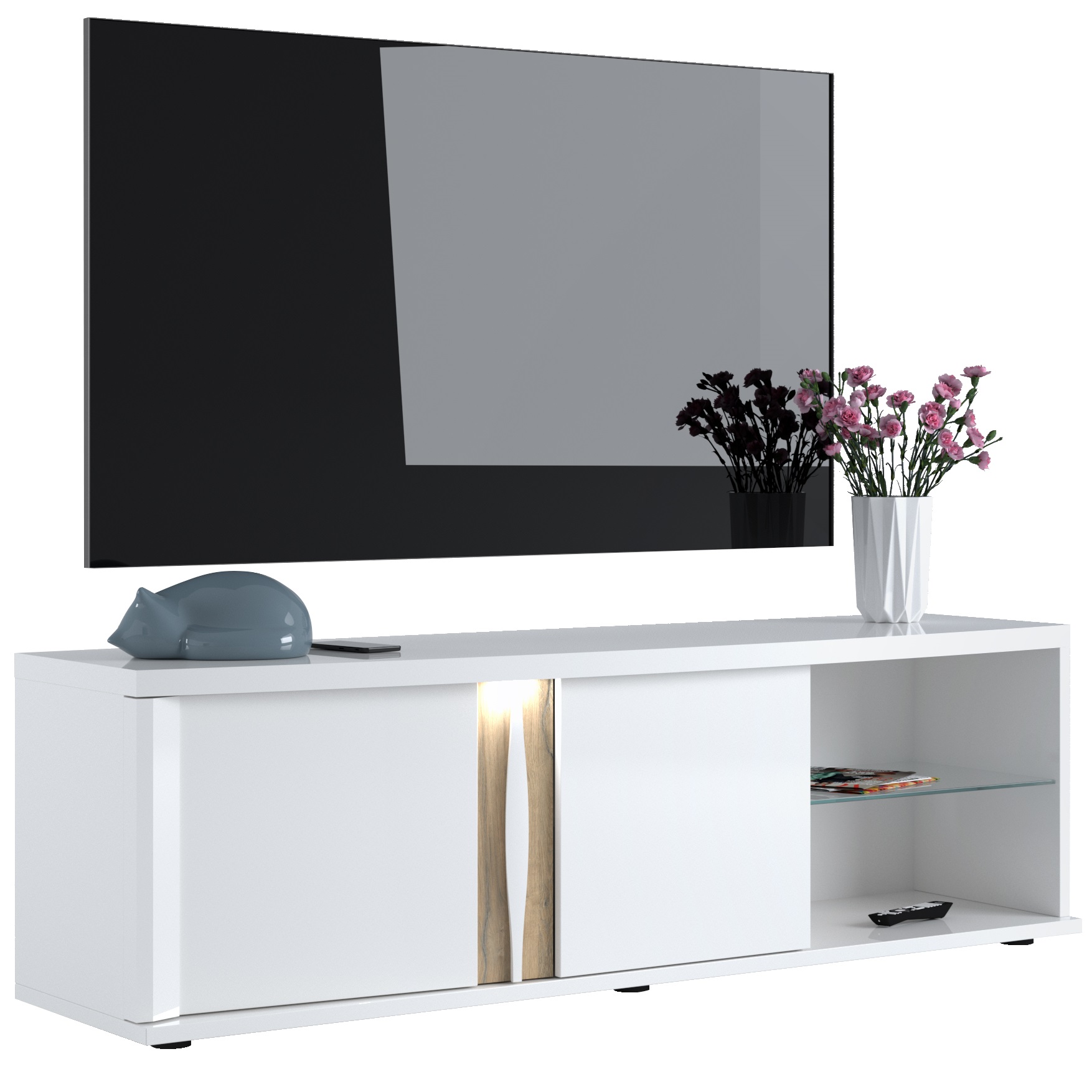 Ameubelment Tv meubel Insta 180 cm breed hoogglans wit met eiken