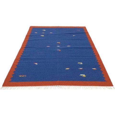 morgenland Wollteppich "Kelim Teppich handgewebt blau", rechteckig