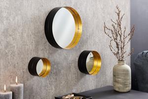 Invicta Interior Decoratieve set van 3 spiegel VARIATION 36cm zwart goud metaal rond handgemaakt - 42783