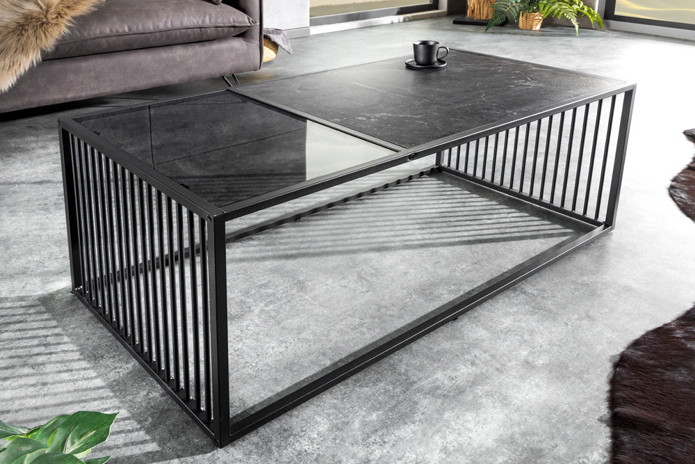 Invicta Interior Design salontafel ARCHITECTURE 100cm zwart marmer rookglas metaal - 43001