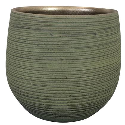 Ter Steege Steege Plantenpot - keramiek - donkergroen stripes relief - D31-H28cm