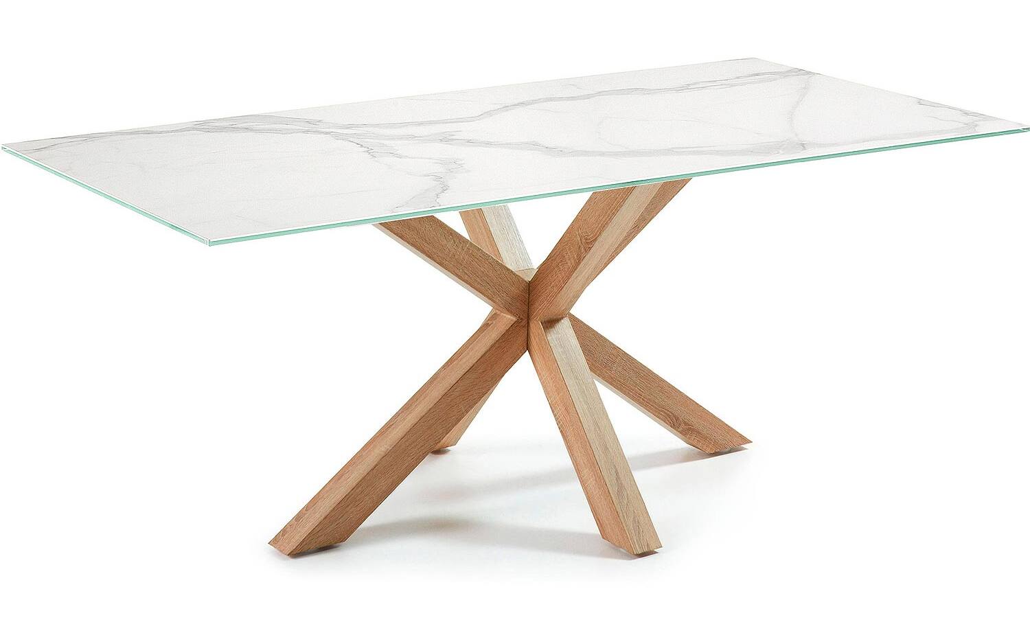 Kave Home Argo, Argo tafel in wit porselein met hout-effect stalen poten 200 x 100 cm (mtk0172)