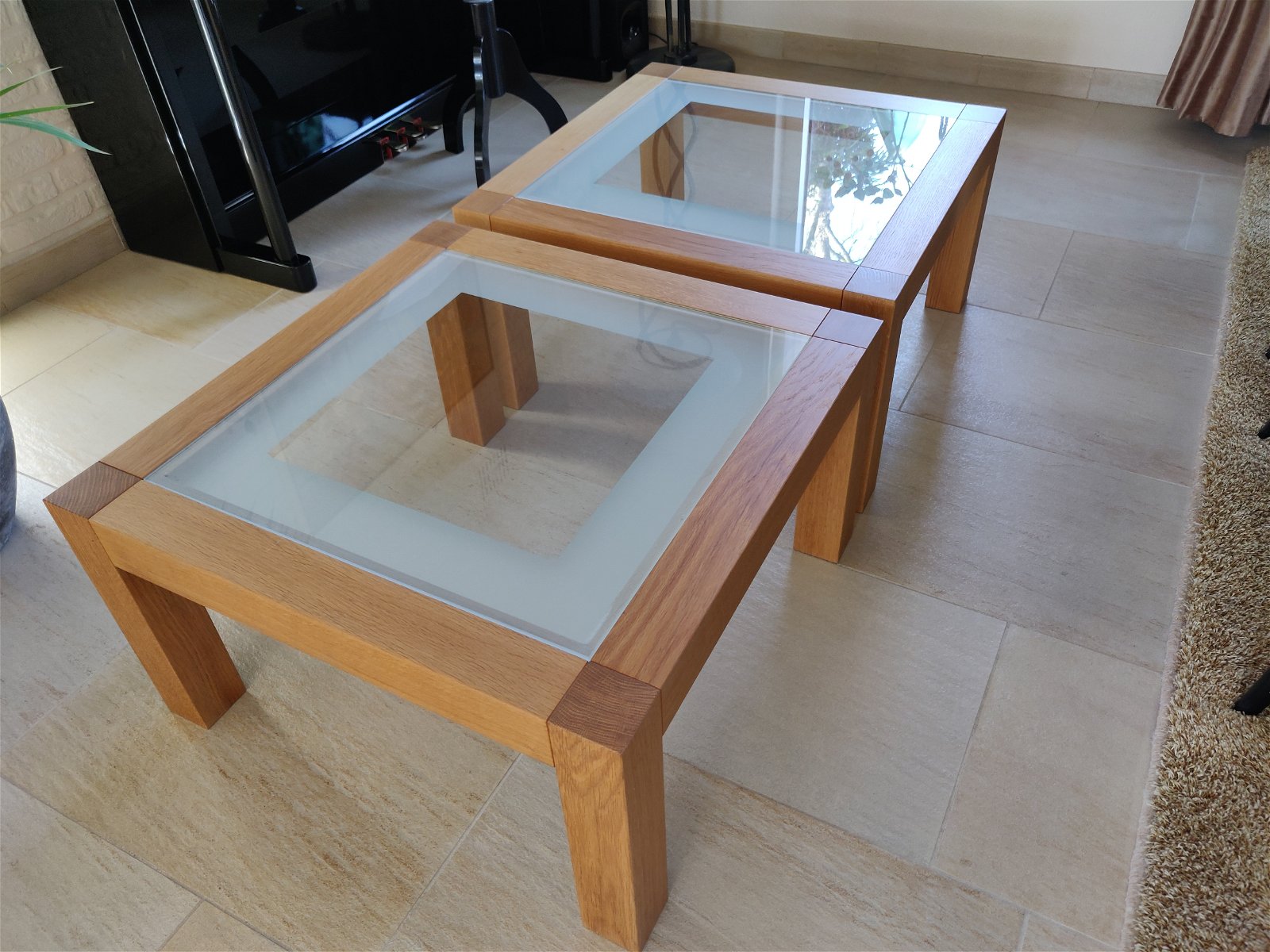 Whoppah 2x Eiken salontafels met glasplaat Glass/Wood - Tweedehands