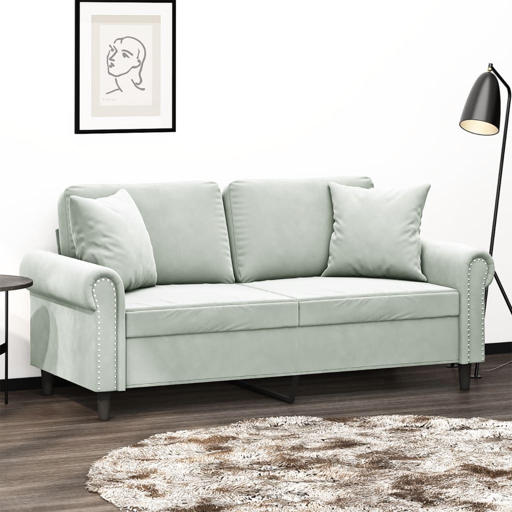 bonnevie 2-Sitzer-Sofa mit Zierkissen Hellgrau 140 cm Samt vidaXL177162