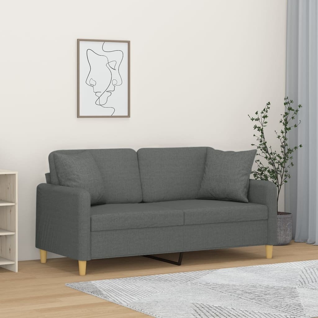 bonnevie 2-Sitzer-Sofa，Sofas gerade mit Zierkissen Dunkelgrau 140 cm Stoff vidaXL468789