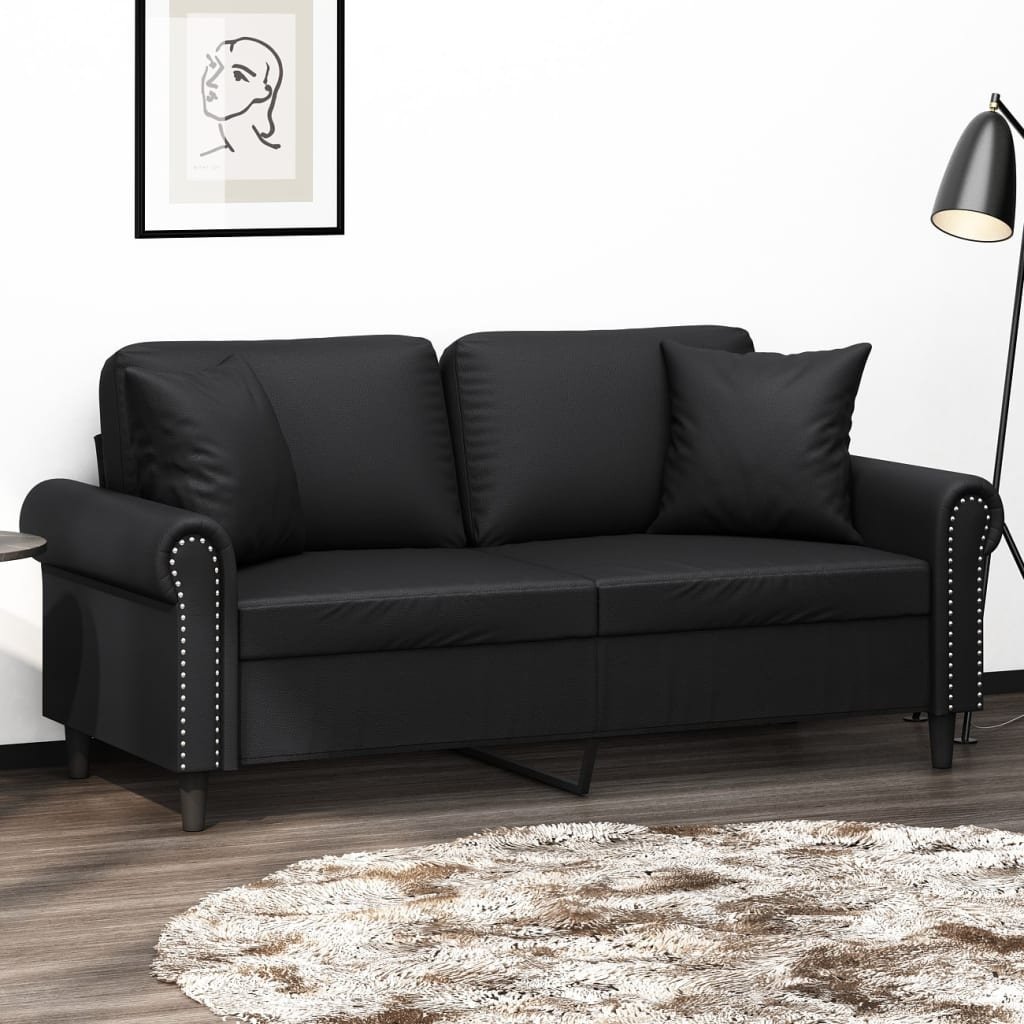 vidaXL Sofa 2-Sitzer-Sofa mit Zierkissen Schwarz 140 cm Kunstleder