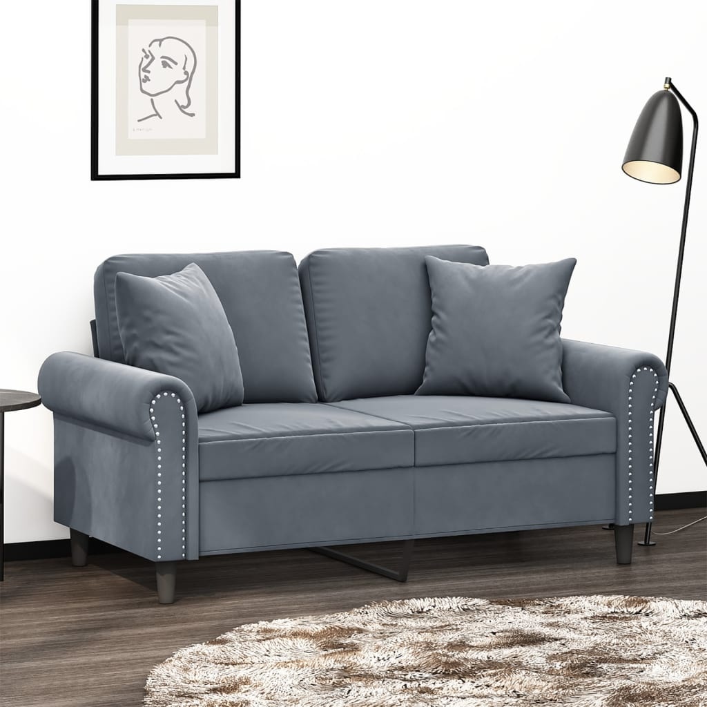 bonnevie 2-Sitzer-Sofa mit Zierkissen Dunkelgrau 120 cm Samt vidaXL875879