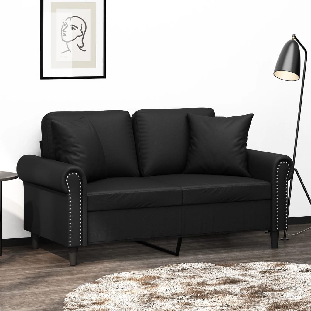 bonnevie 2-Sitzer-Sofa mit Zierkissen Schwarz 120 cm Kunstleder vidaXL16319