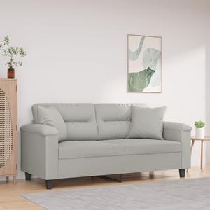 vidaXL Sofa 2-Sitzer-Sofa mit Kissen Hellgrau 140 cm Mikrofasergewebe