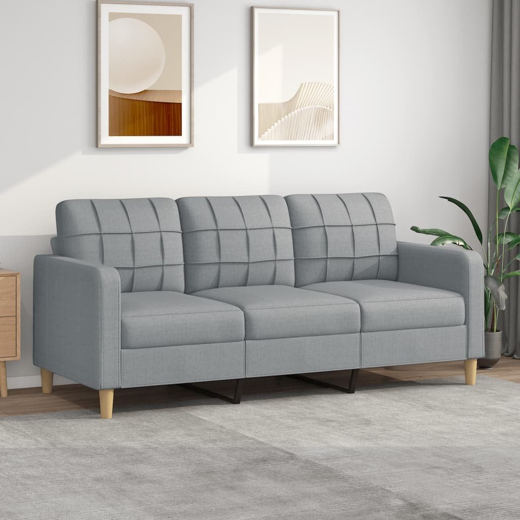vidaXL Sofa 3-Sitzer-Sofa Couch Hellgrau 180 cm Stoff