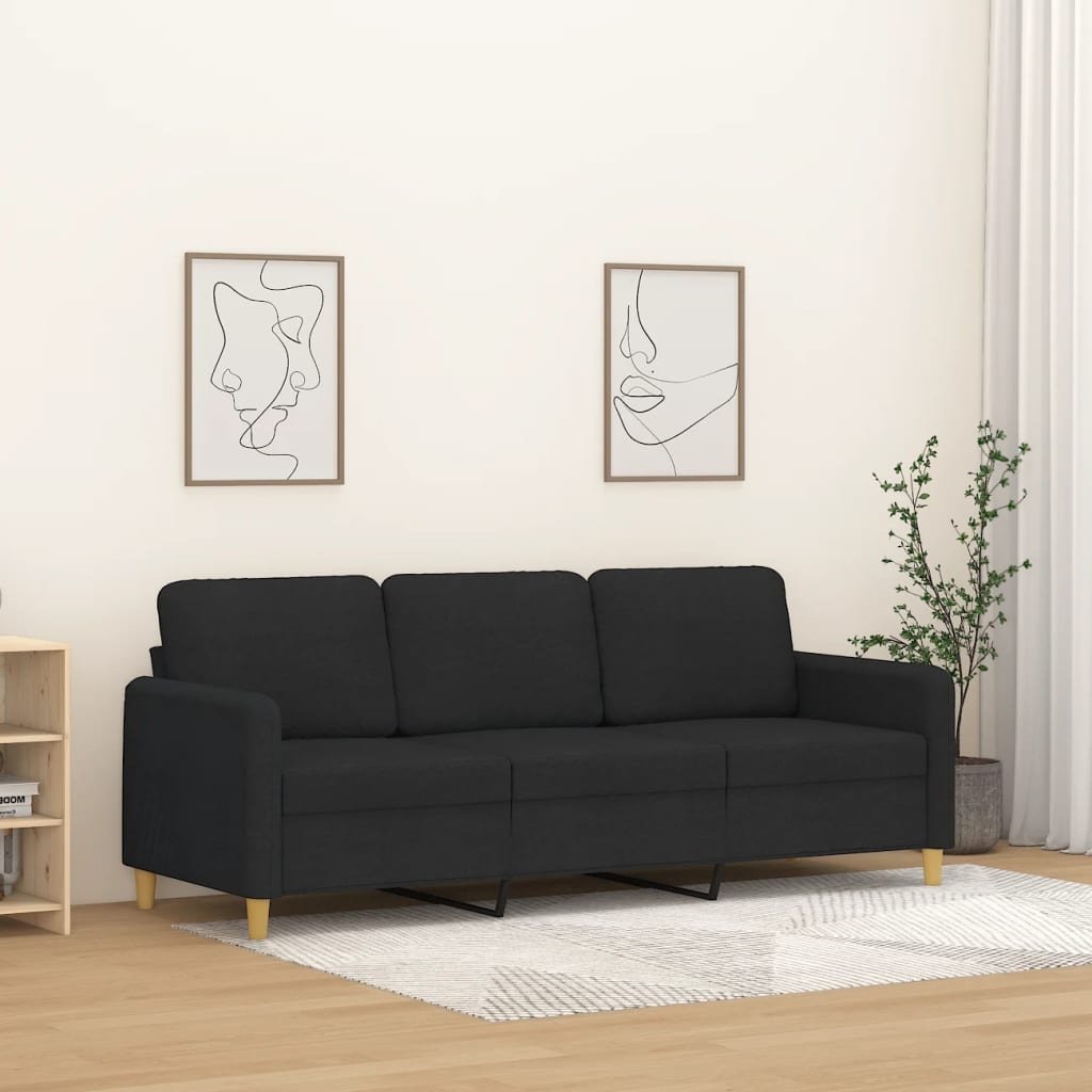 vidaXL Sofa 3-Sitzer-Sofa Schwarz 180 cm Stoff