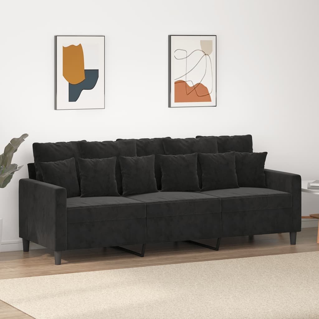 bonnevie 3-Sitzer-Sofa Schwarz 180 cm Samt vidaXL18334