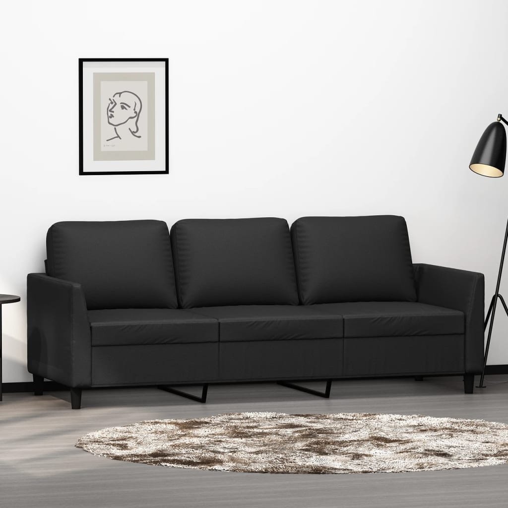 vidaXL Sofa 3-Sitzer-Sofa Schwarz 180 cm Kunstleder