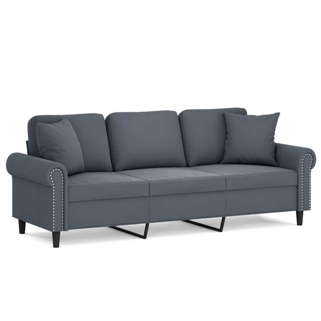 vidaXL Sofa 3-Sitzer-Sofa mit Zierkissen Dunkelgrau 180 cm Samt