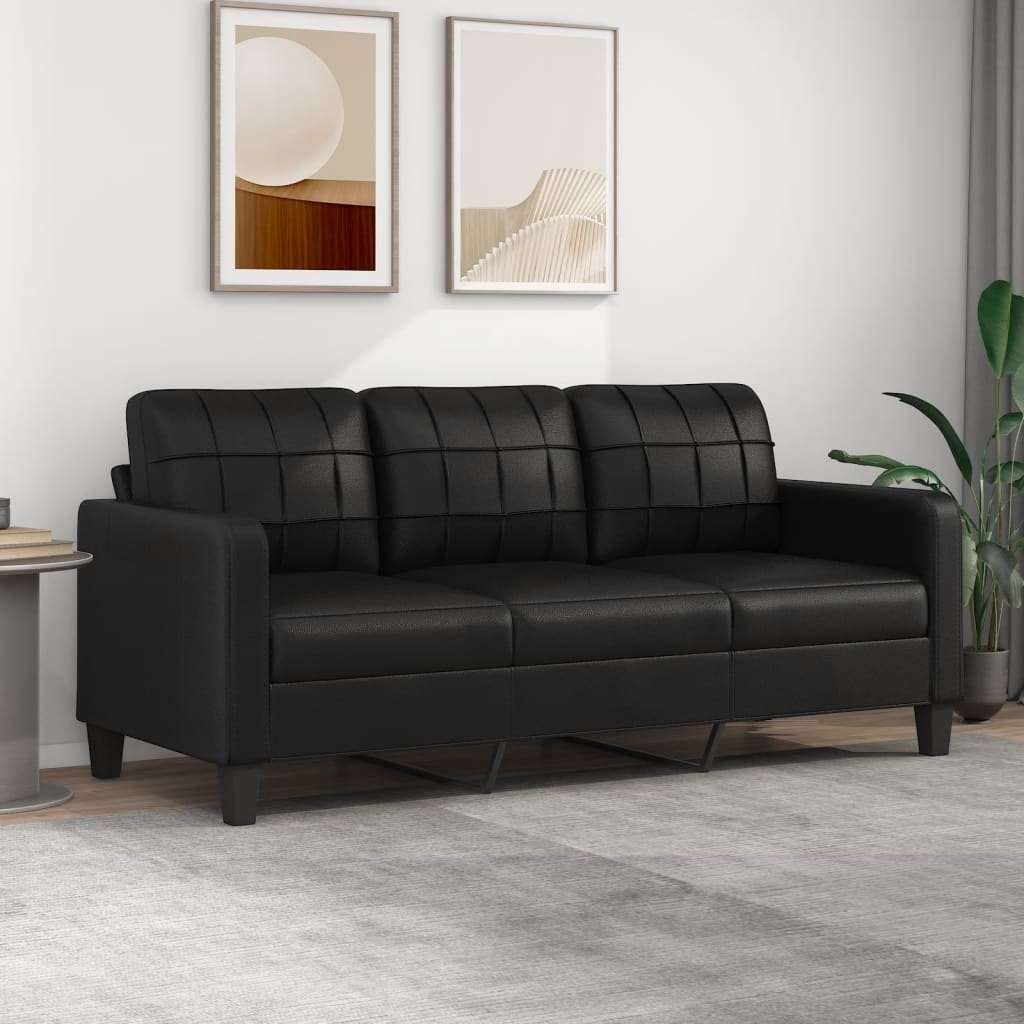 vidaXL Sofa 3-Sitzer-Sofa Couch Schwarz 180 cm Kunstleder