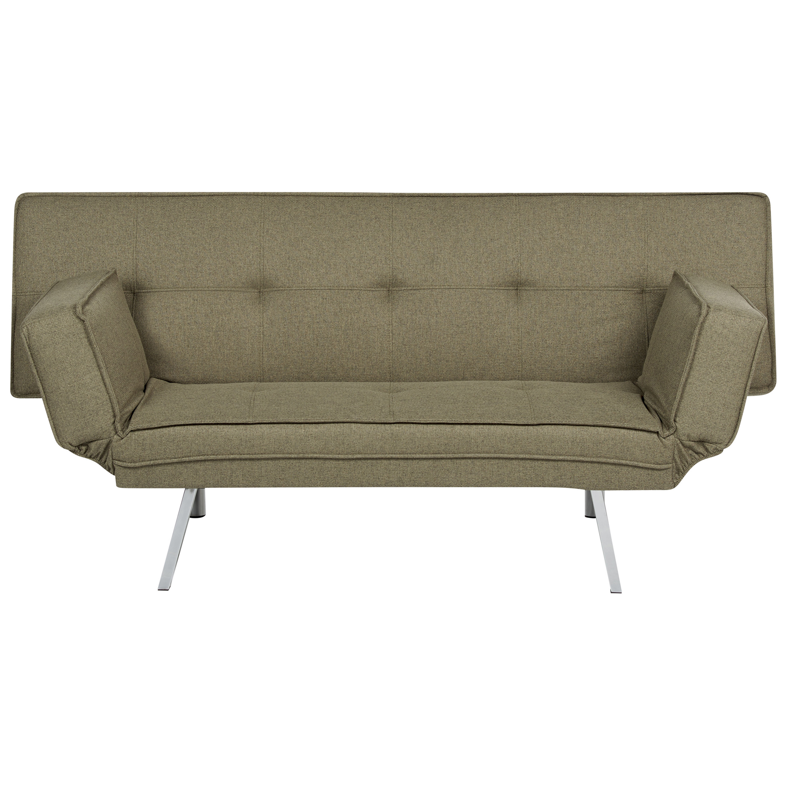 beliani 3-Sitzer Sofa Olivgrün Stoffbezug Gesteppt mit Schlaffunktion Silberne Schlanke Metallbeine Verstellbare Armlehnen Modern Wohnzimmer Schlafsofa