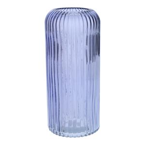Bellatio Design Bloemenvaas ribbel - lavendel paars - transparant glas - D10 x H25 cm -