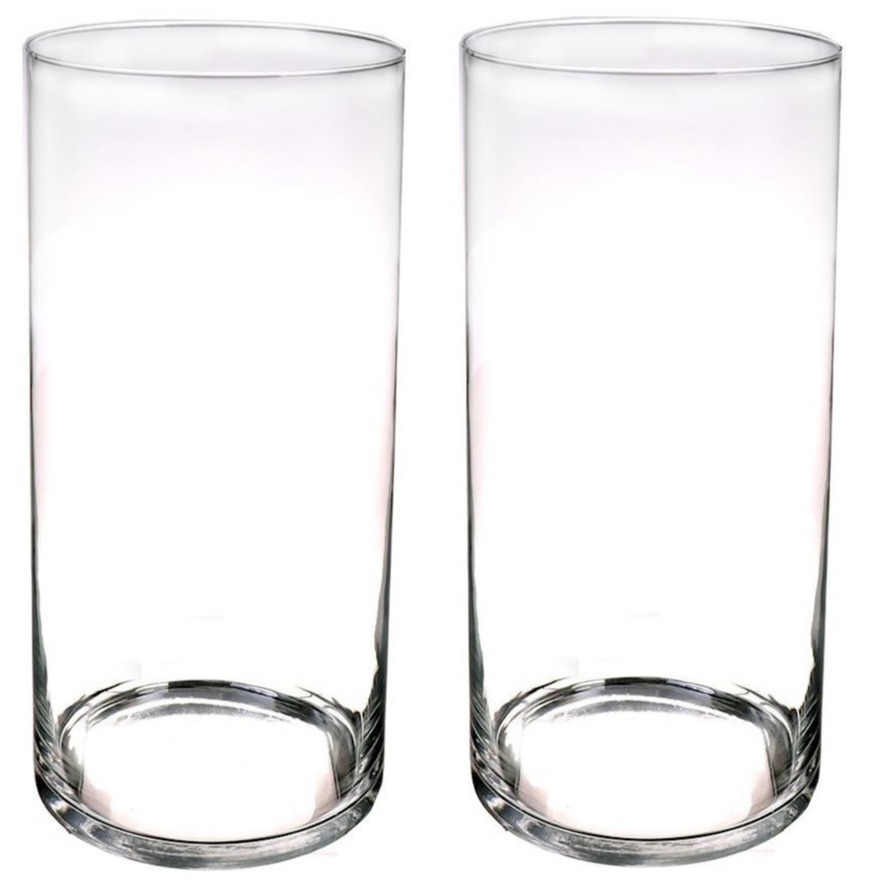 Merkloos Set van 2x stuks cilinder vaas/vazen van glas x 19 cm transparant -
