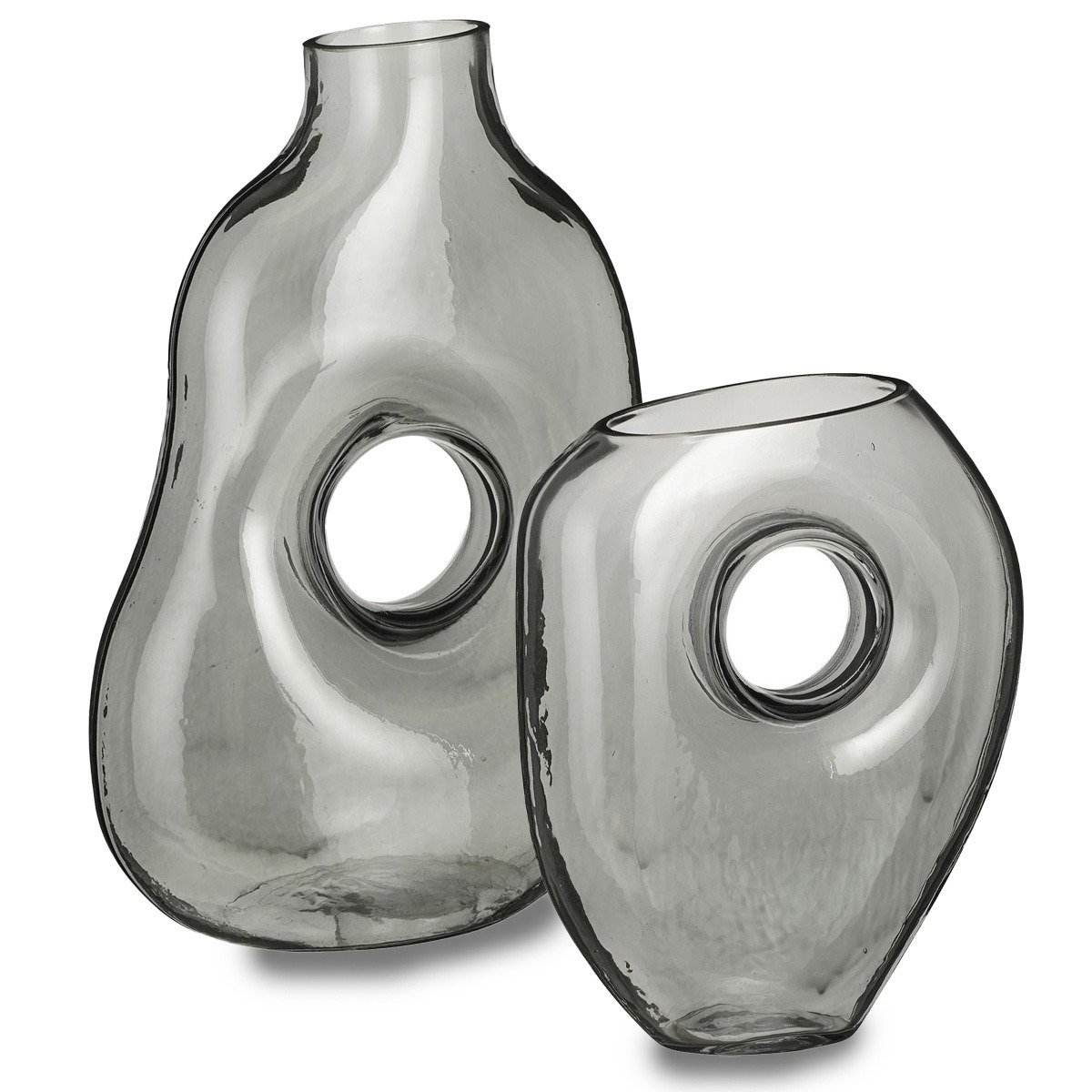 Mica Decorations Bloemenvazen Jay - 2-delig - grijs transparant glas - decoratieve vaas -