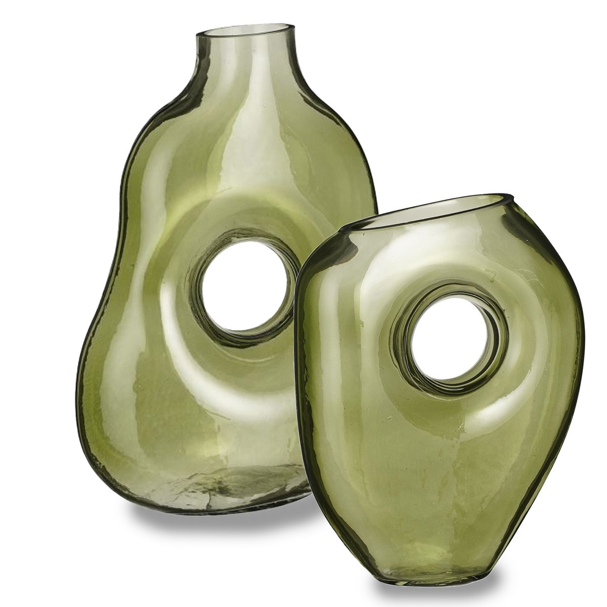 Mica Decorations Bloemenvazen Jay - 2-delig - groen transparant glas?- decoratieve vaas -