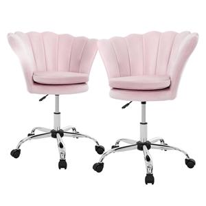 Ml-design - 2x Bürostuhl mit Rückenlehne, Hellrosa, aus Samt mit Metallgestell, drehbar
