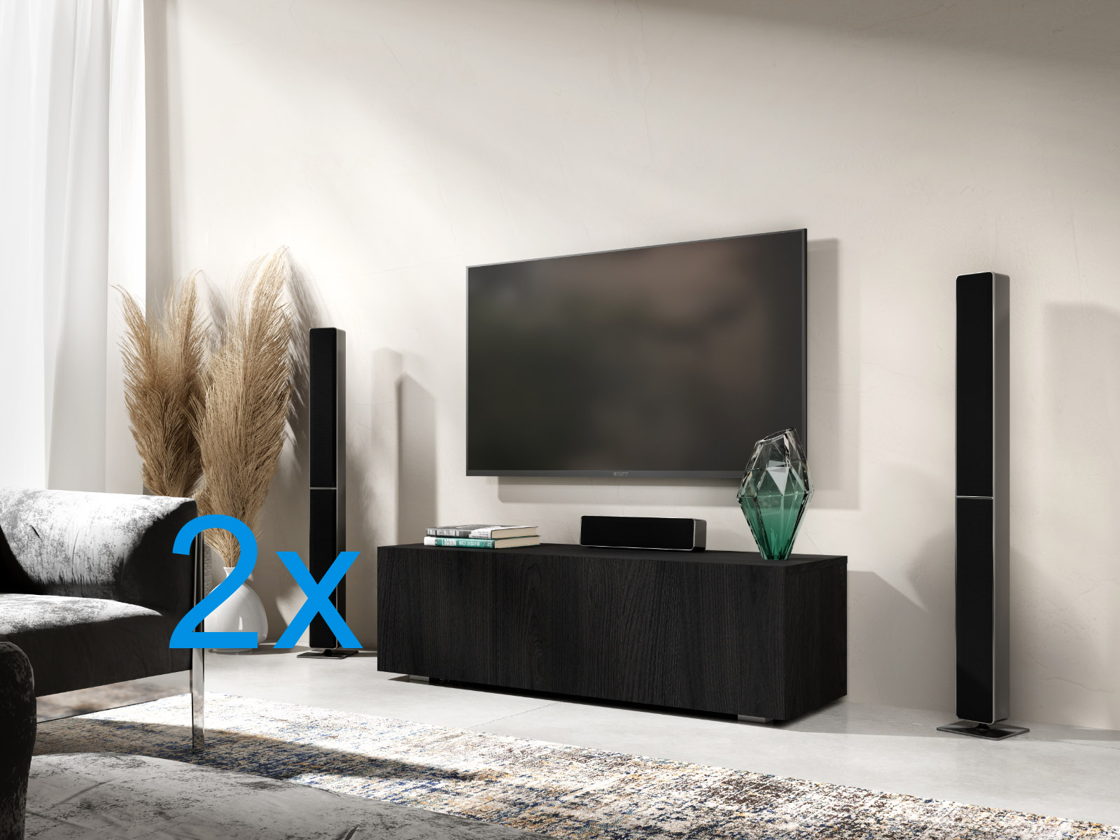 Mobistoxx Tv-meubel KINGSTON 2 klapdeuren 210 cm zwart eik