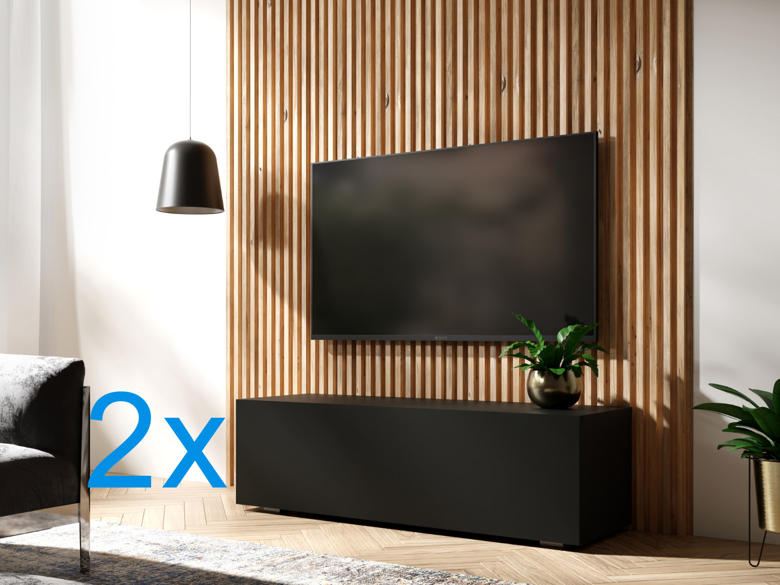 Mobistoxx Tv-meubel KINGSTON 2 klapdeuren 210 cm mat zwart