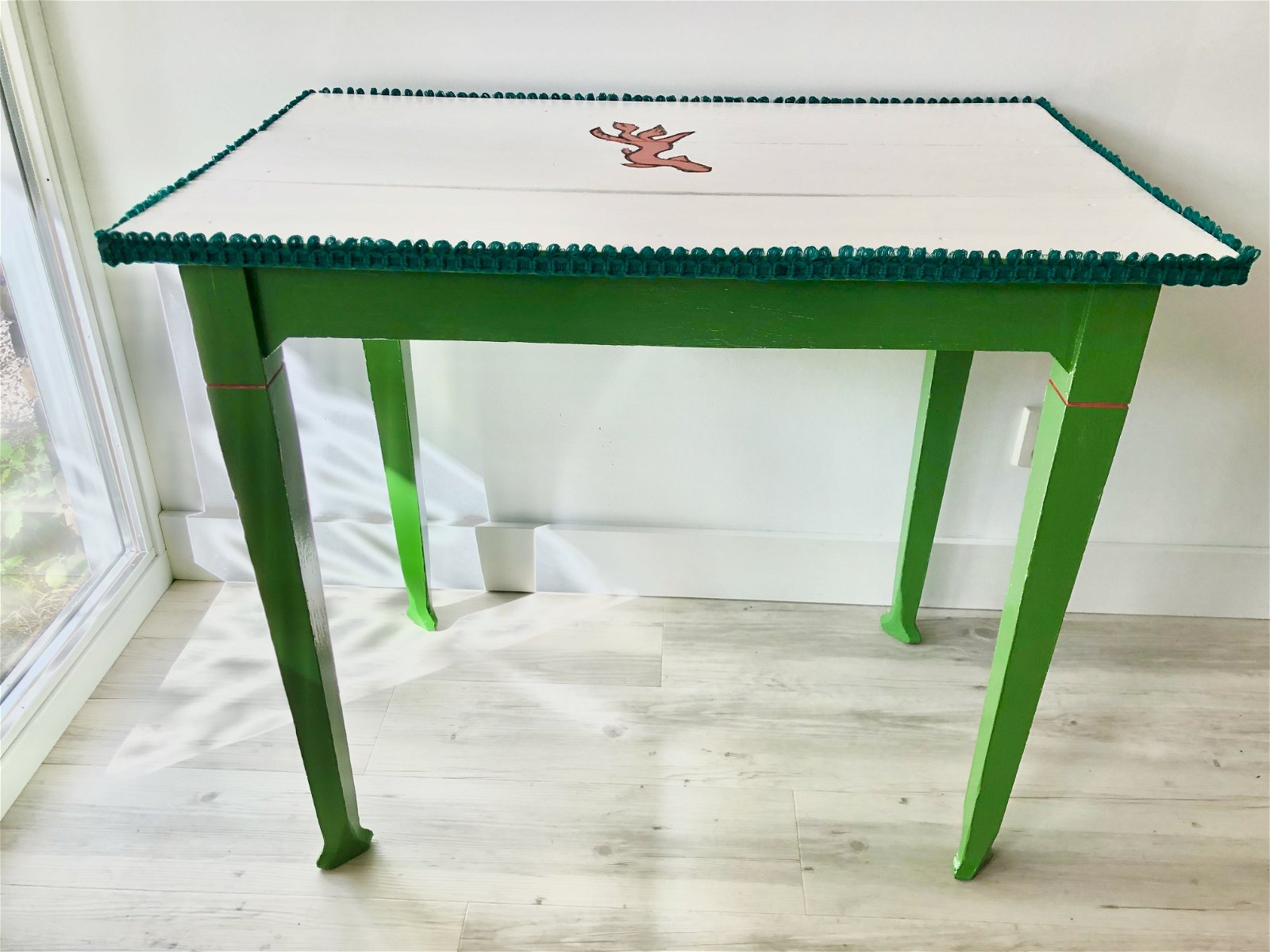 Whoppah Houten groene tafel, geupcycled Wood/Textile - Tweedehands